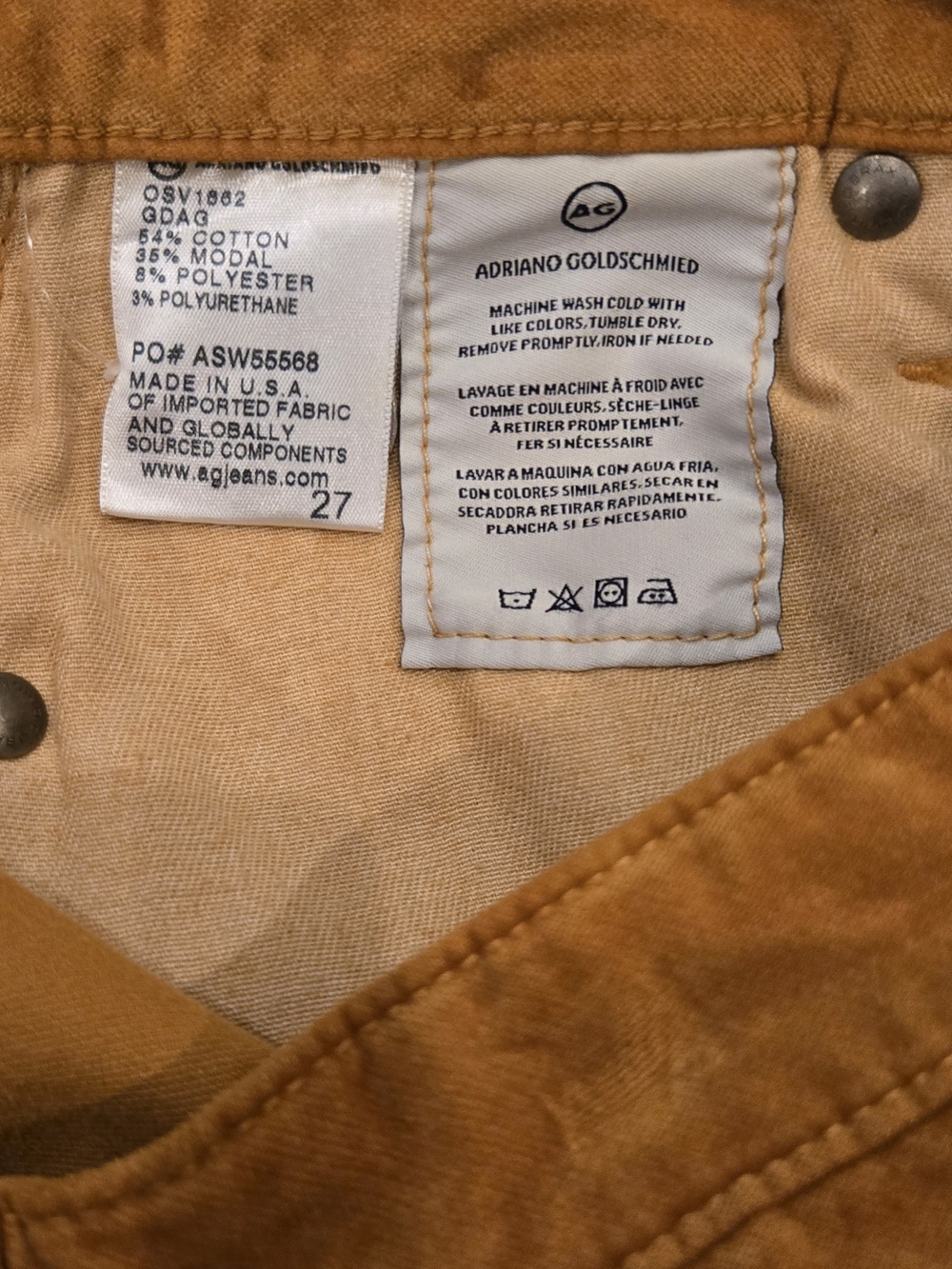 AG Jodi Crop Corduroy Jeans NWT High Rise Slim Flare Orange Size 27 - Picture 6 of 6